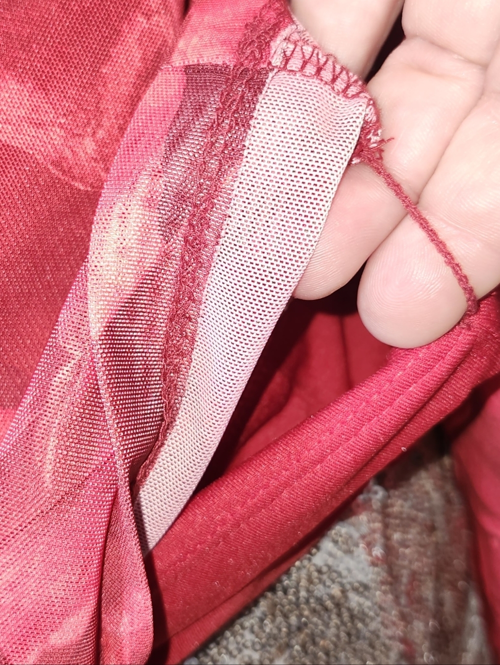 Red Rose Motif Sheer Mesh Mockneck Top With Attached Camisole - Picture 5 of 5